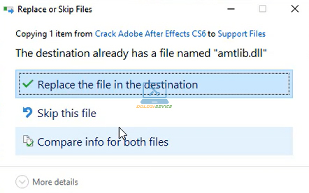 Chọn Replace the file in the destination